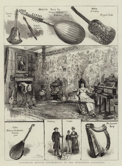 Történelmi hangszerek a találmányok kiállításán alkotó: English School